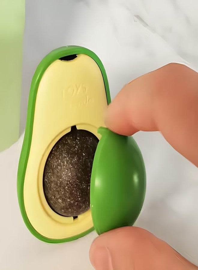 PET FUN لعبة كرات النعناع البري الصالحة للأكل من بيت فن للقطط والقطط الصغيرة | لعبة مضغ دوارة على شكل جدار، نعناع بري لصحة الأسنان والتنظيف واللعق | نفس منعش ولعب (عبوة واحدة، على شكل أفوكادو) - Image 2